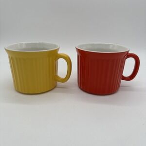Pair of CorningWare Colours Stoneware 20oz Soup Meal Mugs Yellow Orange NO Lid